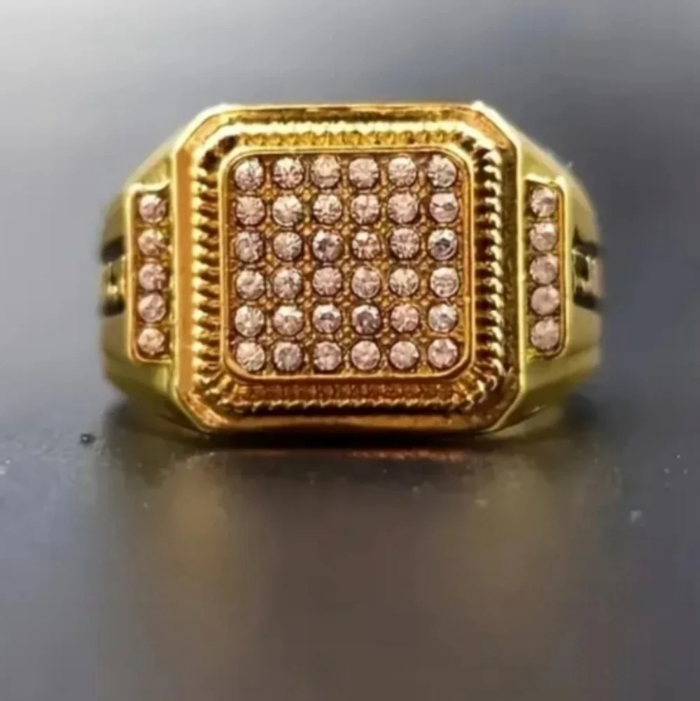 Gold Square Diamond Mens Ring Sz 7